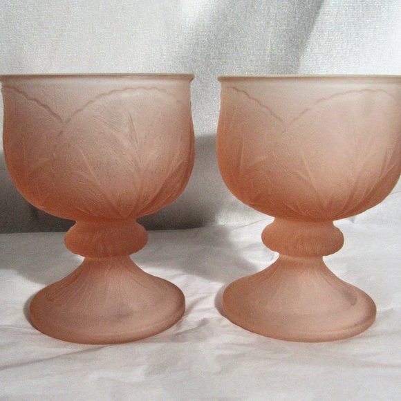 Indiana Glass Other - PINK FROSTED TIARA INDIANA GLASS STEMMED GLASSES 2